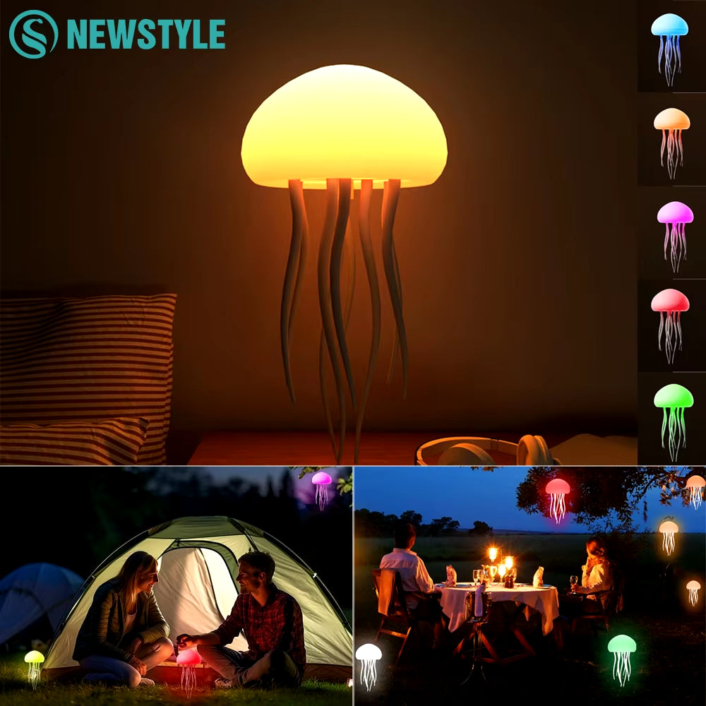 Enchanting Jellyfish LED Night Light - Rechargeable, Voice-Controlled RGB Lamp with Bluetooth Speaker & Humidifier
