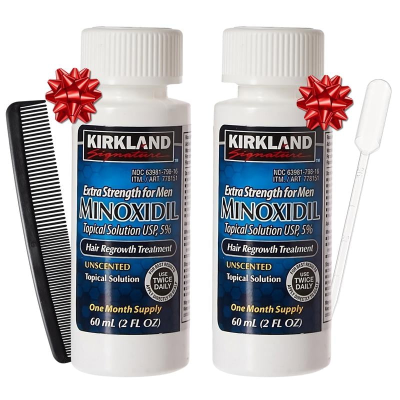 Kirkland Signature Minoxidil Liquid Extra Strength Hair Loss Regrowth Treatment for Men, 5% Topical Solution, Dropper and Comb Included