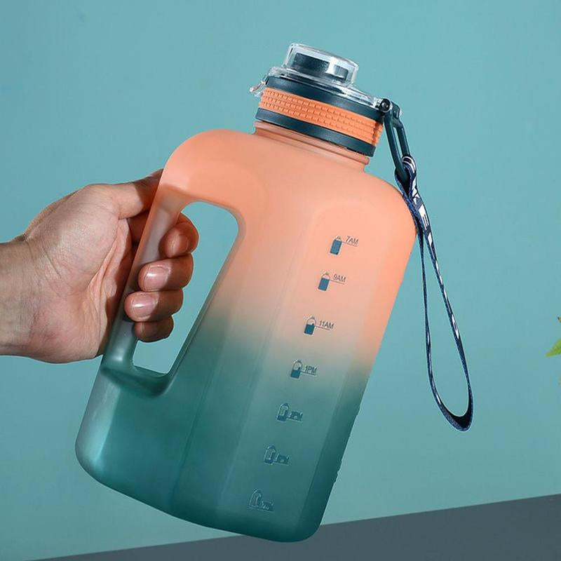 Sports Water Bottle, 1 Count 2.2L/74.4Oz Gradient Water Bottle, Large Capacity Handheld Sports Fitness Bottle with Time Marker, Summer Gifts