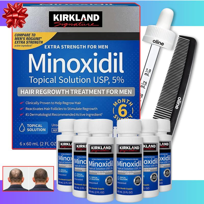 Kirkland Signature Minoxidil Liquid Extra Strength Hair Loss Regrowth Treatment for Men, 5% Topical Solution, Dropper and Comb Included