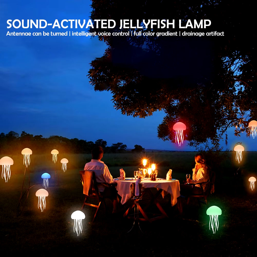 Enchanting Jellyfish LED Night Light - Rechargeable, Voice-Controlled RGB Lamp with Bluetooth Speaker & Humidifier