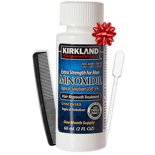 Kirkland Signature Minoxidil Liquid Extra Strength Hair Loss Regrowth Treatment for Men, 5% Topical Solution, Dropper and Comb Included