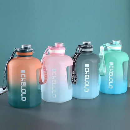 Sports Water Bottle, 1 Count 2.2L/74.4Oz Gradient Water Bottle, Large Capacity Handheld Sports Fitness Bottle with Time Marker, Summer Gifts